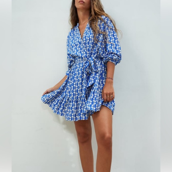 New! Zara The Paula long sleeve mini dress, v-neck, ruffled hem, size small - Picture 1 of 8